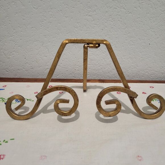 Vintage Gilted Gold Table Picture Plate Book Stand Holder Easel Solid 11.75